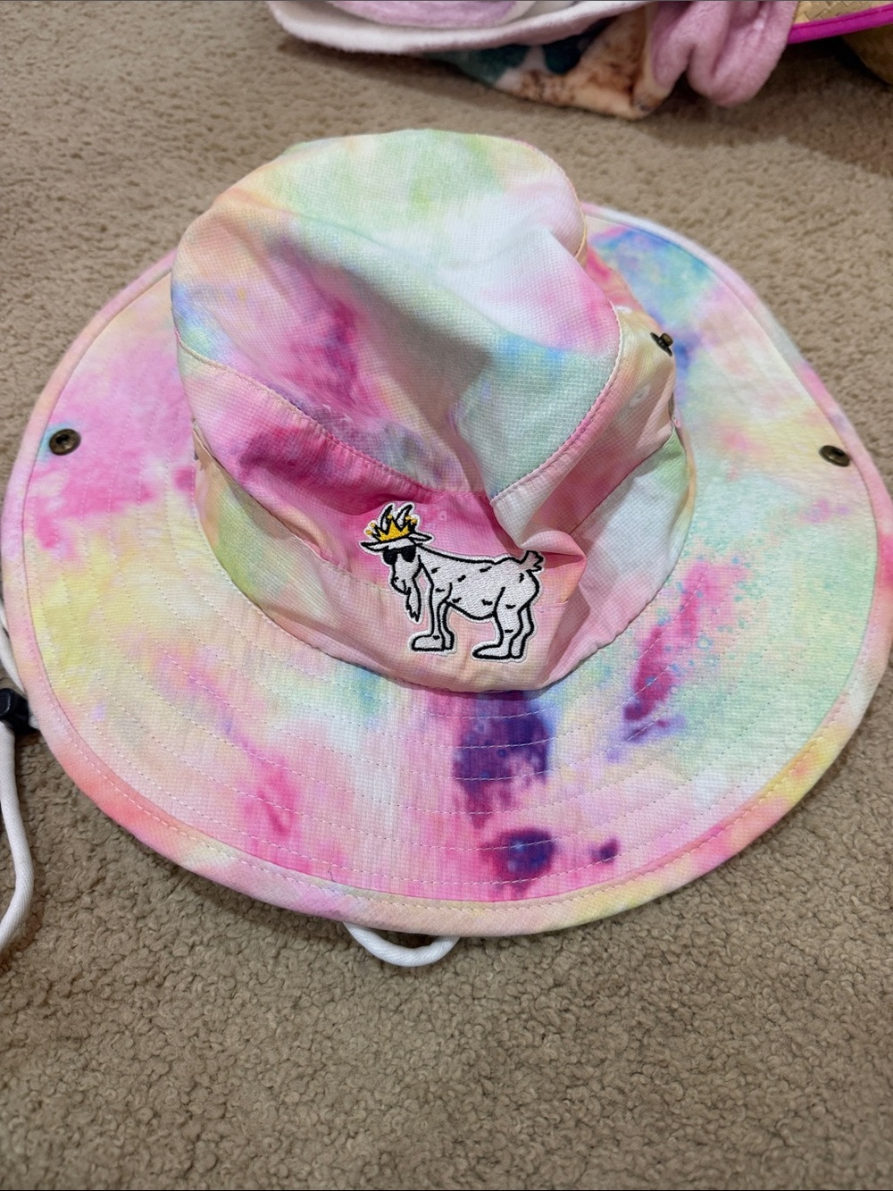 Kids Tie-Dye Sun Hat with Goat Patch - Pastel Multicolor